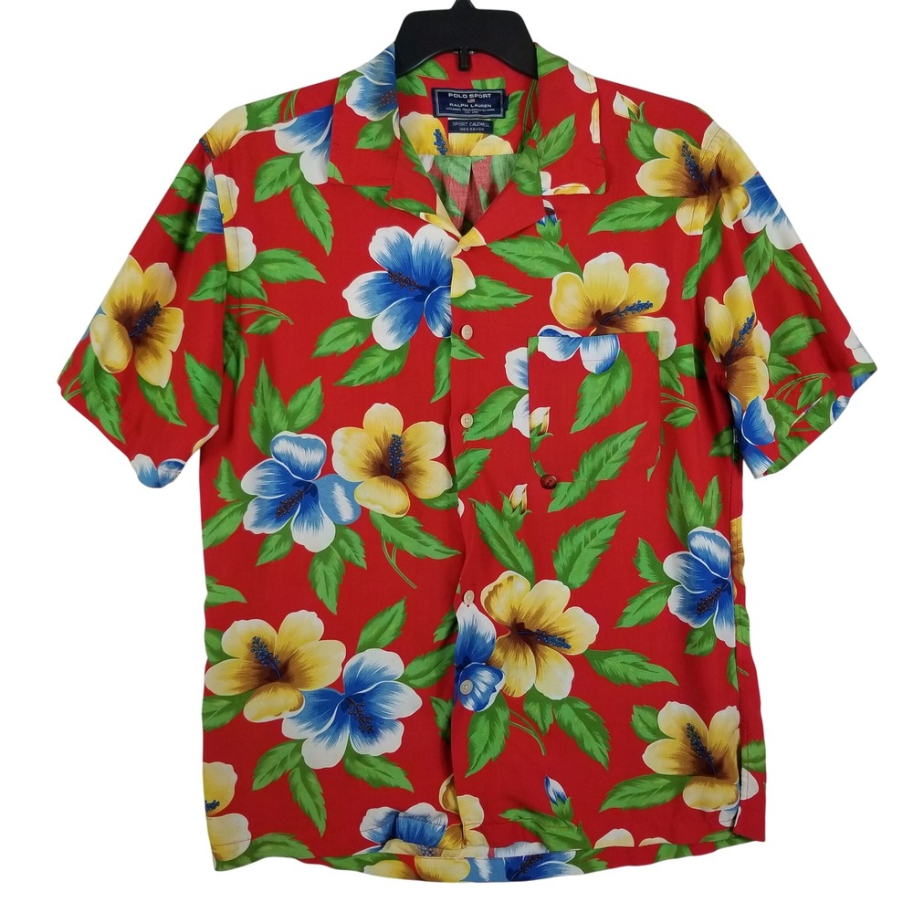 Polo Sport Ralph Lauren Caldwell‎ Hawaiian Shirt Red Floral Rayon Mens 100 US  L